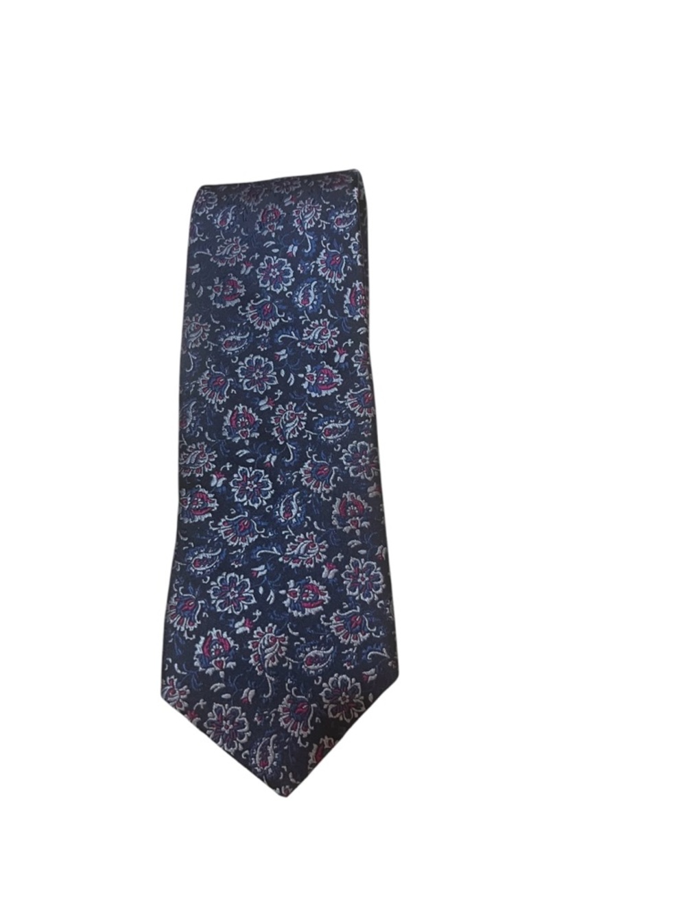 Nicole Miller Blue & Magenta Small Floral Print Textured Silk Tie